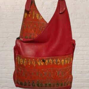ATELIER V CUIR Luxury Red Leather Shoulder Bag, handtooled & painted peppers